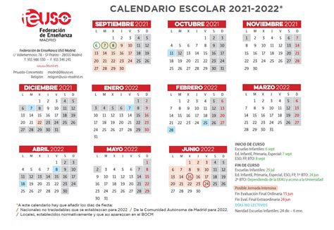 Calendario Escolar Madrid