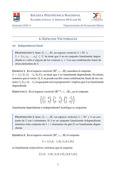 Algebra Apuntes 2023A Álgebra Lineal EPN Studocu