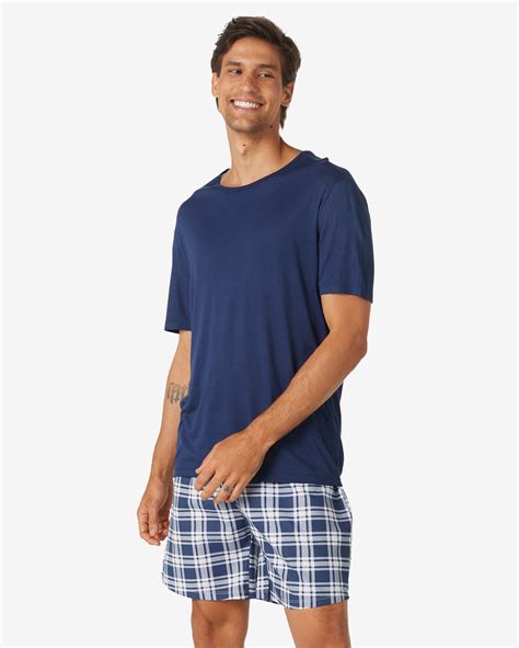 Riachuelo Pijama Masculino Curto Manga Curto Malha Xadrez Azul Pool