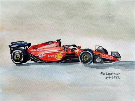 Ferrari Racing Car In Watercolours Formula 1 Painting Car Painting