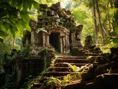 Ru Nas De Um Antigo Templo No Meio Da Floresta Tropical Foto Premium