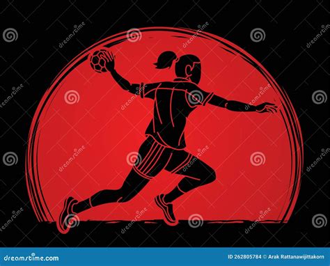 Handball Sport Woman Player Action Cartoon Graphic Vector Stock Vector