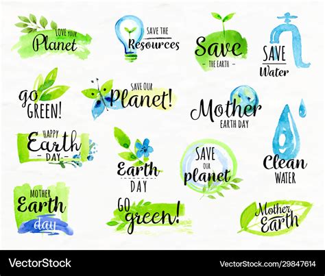 Variety Environmental Sticker Set Royalty Free Vector Image