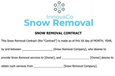 Snow Removal Contract Template Snow Removal Agreement Snow Plow