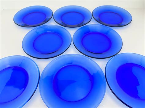 Vintage Mcm Cobalt Blue Plates Set Of 9 Mid Century Party Etsy