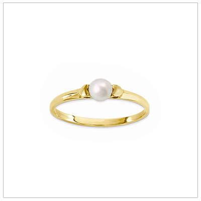 Girls 14kt Gold and Pearl Rings with two tiny hearts and 3mm cultured ...