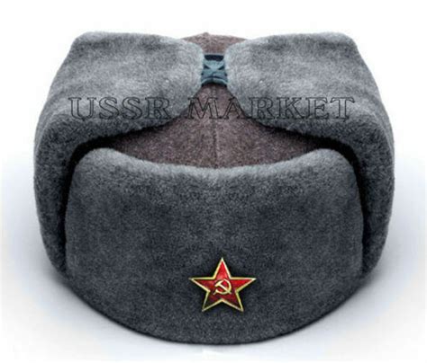 Authentic Soviet Ushanka Russian Fur Hat Badge Ussr Army Soldier