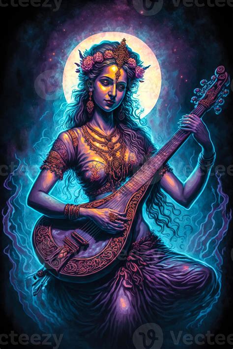 goddess saraswati digital art cosmic glowing image Generative AI ...