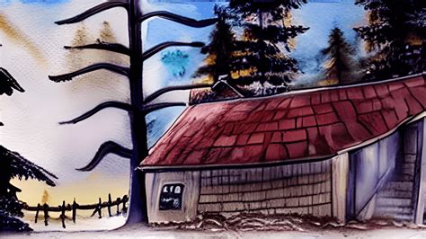 Cabin in the Woods Watercolor Painting · Creative Fabrica