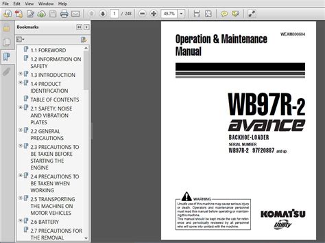 Komatsu Wb R Backhoe Loader Operation Maintenance Manual Sn