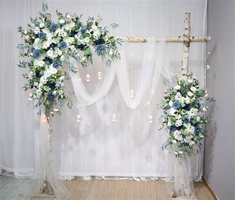 Navy Blue Dusty Blue White Wedding Archway Flower Dusty Etsy