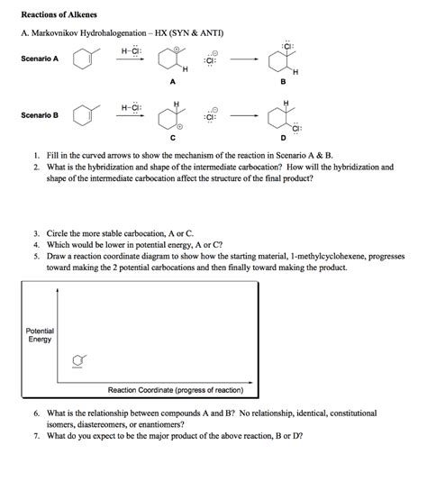 Solved Reactions Of Alkenes A Markovnikov Hydrohalogenation Chegg