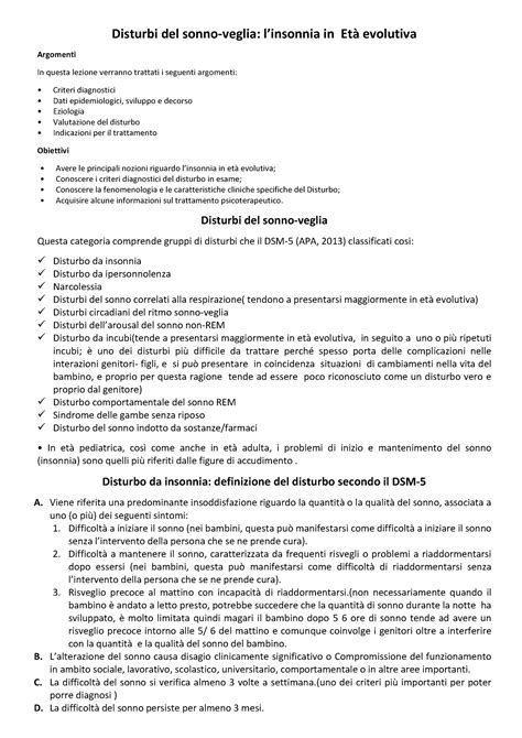 Disturbi Del Sonno In Eta Evolutiva Disturbi Del Sonno Veglia L