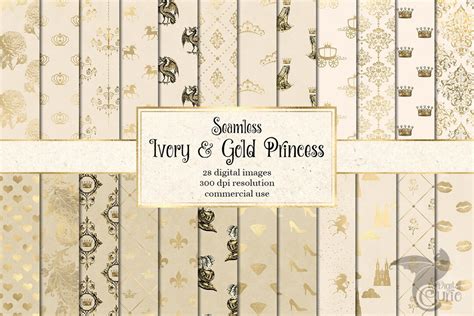 Ivory And Gold Princess Digital Paper Seamless Fairy Princess Patterns