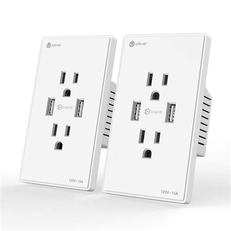 Iclever 4 2a Dual Usb Charger Ports 15 Amp 125 Volt Wall Outlet Duplex Receptacle With Smartid