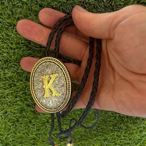 Custom Initial Southwestern Bolo Tie Personalized Letter Charm Leather