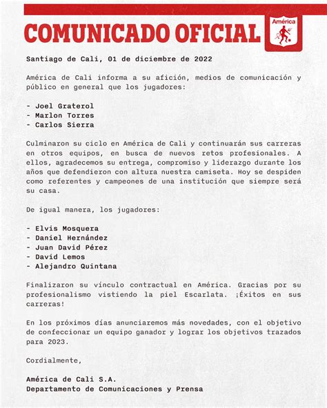 América De Cali On Twitter 📄 Comunicado Oficial Finalización