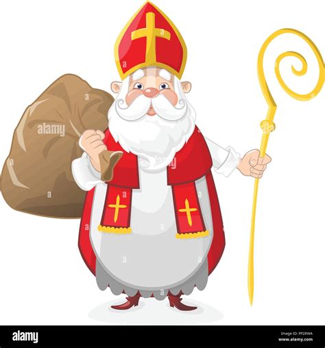 Cute Sankt Nikolaus Mit Geschenken Im Beutel Cartoon Charakter Stock Vektorgrafik Alamy