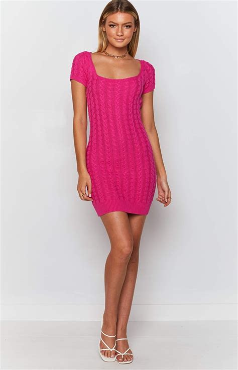 Cable Mini Dress Pink In 2021 Cable Knit Dress Mini Dress Pink Mini Dresses