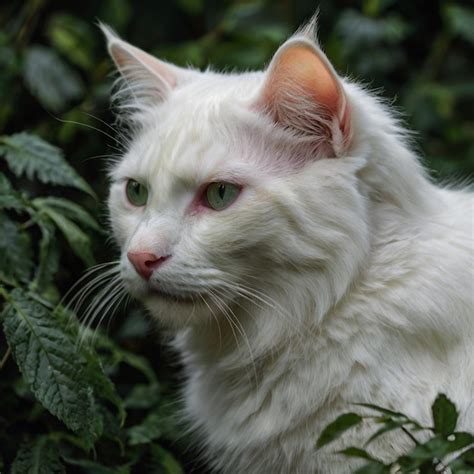 A White Cat With Pink Eyes And A Green Eye Premium AI Generated Image