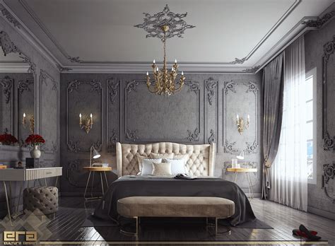 Dark Grey Master Bedroom In Neo Classic Style :: Behance