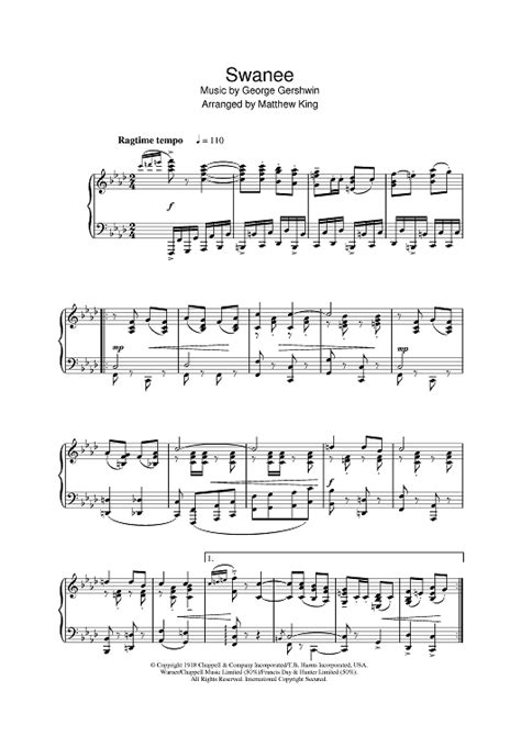 Swanee Sheet Music By George Gershwin For Piano Sheet Music Now