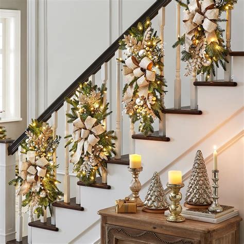 The Cordless Prelit Silver And Champagne Stairway Swag Hammacher