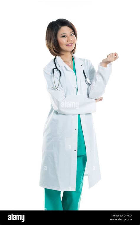 Portrait Of A Cute Female Chinese Doctor Wearing A Medical Clothing