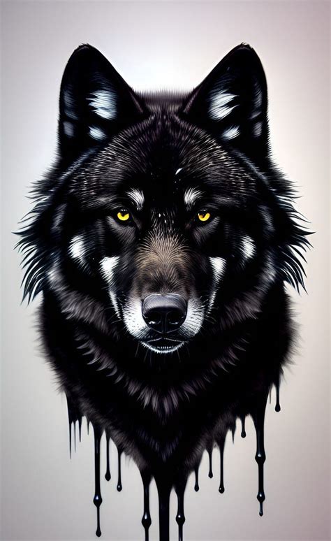 a black wolf with yellow eyes and dripping blood