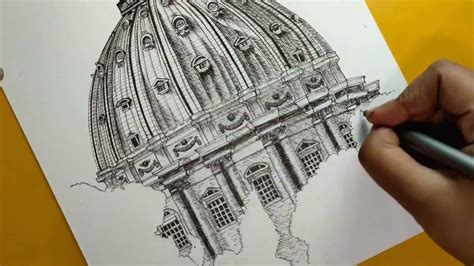 St Peters Basilica Dome Vatican Sketch Using Technical Pens