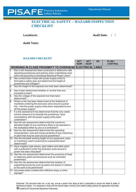 Electrical Safety Hazard Inspection Checklist