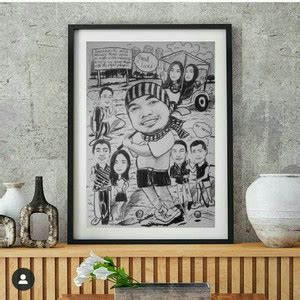 Jual Sketsa Karikatur Hitam Putih Wajah Bingkai Minimalis A