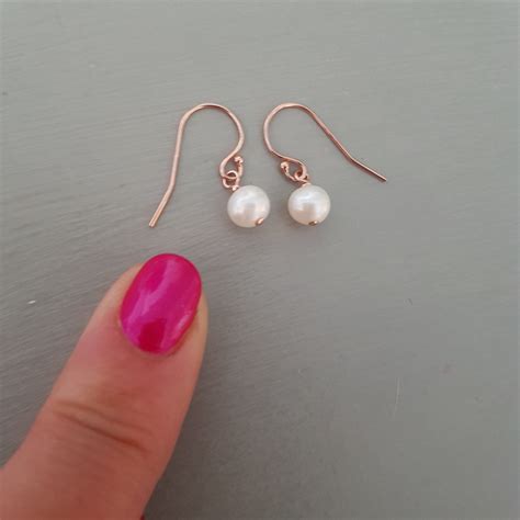 Tiny Freshwater Pearl Drop Earrings 14k Gold Fill Rose Gold Sterling