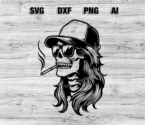 Skull Mullet With Sunglasses Smoking File Cool Skeleton Trucker Hat