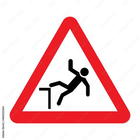 Falling hazard warning sign. Vector illustration of red triangle sign ...