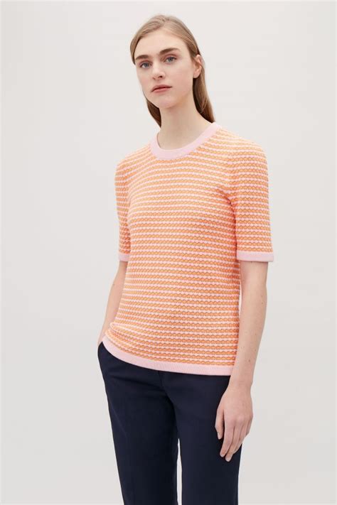 Cos Image Of Textured Jacquard Knit Top In Pink Tops Textured