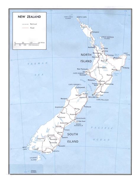 Large political map of New Zealand with marks of roads, railroads and ...