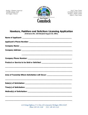 Fillable Online Hawkers Peddlers And Solicitors Licensing Application