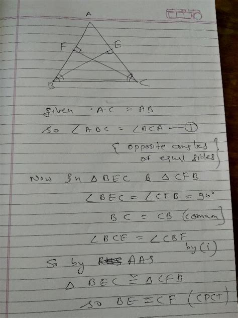 Abc Is An Isosceles Triangle In Which Altitudes B E And Cf Are