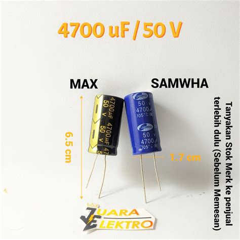 Jual Kapasitor Elco 4700uf 50v 1 Pcs Capasitor Elko 4700 Uf50 Volt Samwha Atau Max