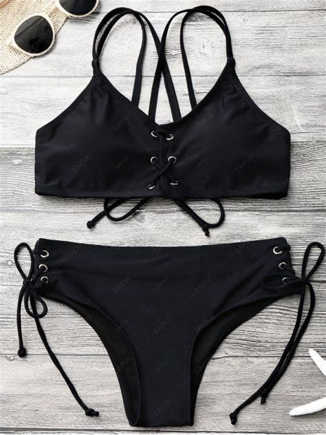 16 OFF 2021 Strappy Lace Up Bralette Bikini Set In BLACK ZAFUL