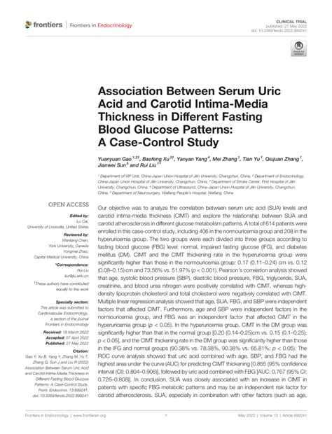 Pdf Association Between Serum Uric Acid And Carotid Intima Media Thickness In Different