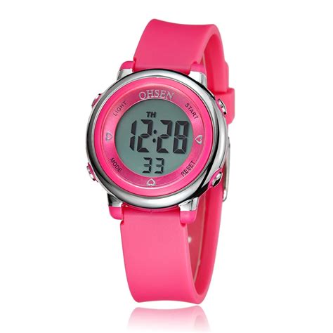 Pink LED display Alloy watch Digital Waterproof Watches for Girls Stopwatch Wristwatch Countdown ...