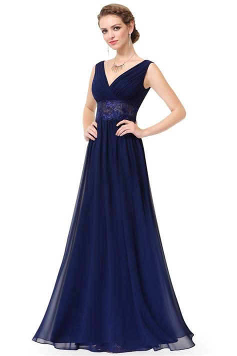 Navy Blue V Neck Sleeveless Long Evening Dress 55 46 EP08854NB