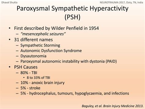 Paroxysmal Sympathetic Hyperactivity in Traumatic Brain Injury [PSH in TBI]