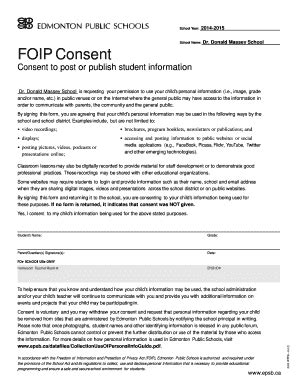 Fillable Online Foip Consent Form Dr Donald Massey School