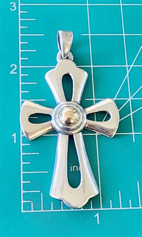 Retired James Avery 14kt Gold Center Silver Cross Pen Gem