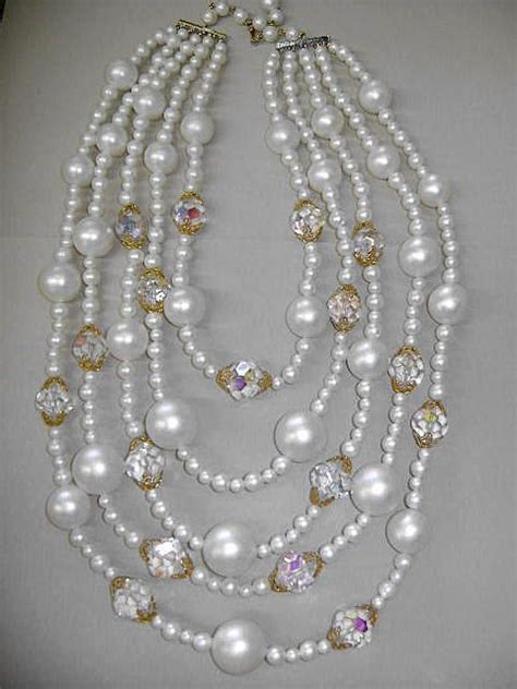 VINTAGE Laguna Pearl Beaded 5 Strand Necklace Big Bold And Beautiful