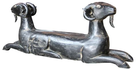 Egyptian Revival Two Headed Ram Goat Wood Carving Sculpture At 1stdibs