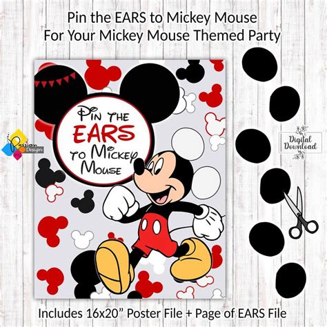 Printable Mickey Mouse Board Game Pin The EARS To Mickey Mouse Party